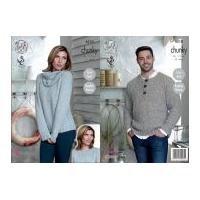 King Cole Ladies & Mens Raglan Sweaters & Cowl Authentic Knitting Pattern 4510 Chunky