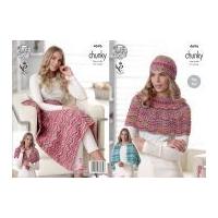 King Cole Ladies Shawl, Blanket, Wrap & Hat Drifter Knitting Pattern 4696 Chunky