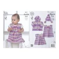 King Cole Baby Dress, Tunic, Coat & Hat Drifter for Baby Knitting Pattern 4311 DK