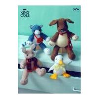 King Cole Animal Toys Merino Knitting Pattern 3000 DK, Aran