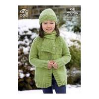King Cole Childrens Jackets, Hats & Scarf Comfort Knitting Pattern 3303 Chunky