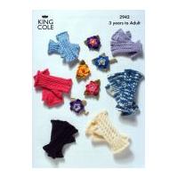 King Cole Fingerless Gloves & Corsage Big Value Knitting Pattern 2942 4 Ply, DK, Aran