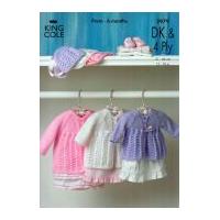 King Cole Baby Matinee Coat & Bonnet Big Value Knitting Pattern 2979 4 Ply, DK