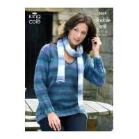 King Cole Ladies Sweater, Waistcoat & Scarf Knitting Pattern 3059 DK