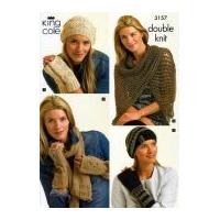 King Cole Ladies Hat, Gloves & Scarf Baby Alpaca Knitting Pattern 3157 DK