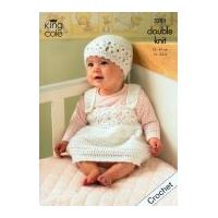 King Cole Baby Cardigan, Waistcoat, Dress & Hat Comfort Crochet Pattern 3251 DK