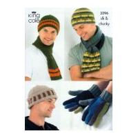 King Cole Mens Hats, Scarves & Gloves Merino Knitting Pattern 3296 DK, Chunky