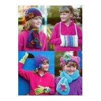 King Cole Girls Hats, Scarves, Gloves & Warmers Riot Knitting Pattern 3298 DK, Chunky