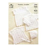 King Cole Baby Cardigans, Bonnet & Top Comfort Knitting Pattern 3366 3 Ply, 4 Ply