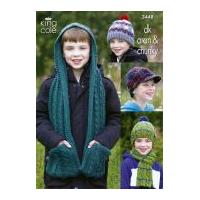 King Cole Boys Hats & Scarves Wicked Knitting Pattern 3448 DK, Aran, Chunky