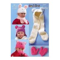 King Cole Childrens Hats, Mitts & Scarves Cuddles Knitting Pattern 3497 Chunky