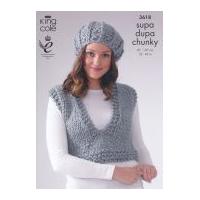 King Cole Ladies Waistcoat, Top & Accessories Supa Dupa Knitting Pattern 3618 Super Chunky