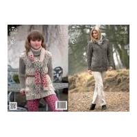 King Cole Ladies & Girls Tunic, Coat & Scarf Fashion Knitting Pattern 3744 Aran