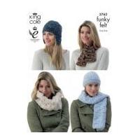 king cole ladies hats scarves funky felts knitting pattern 3762