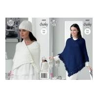 King Cole Ladies Poncho, Wrap & Hat Glitz Knitting Pattern 4402 Chunky