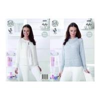 King Cole Ladies Raglan Sleeve Cardigan & Sweater Giza Knitting Pattern 4500 4 Ply
