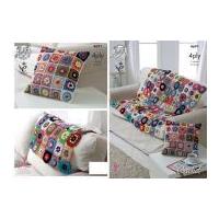 King Cole Home Flower Trellis Throw Blanket & Cushion Giza Crochet Pattern 4691 4 Ply