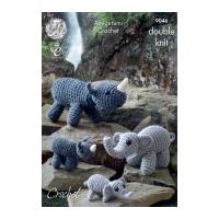 King Cole Mother & Baby Elephants & Rhino Cuddly Toys Merino Crochet Pattern 9046 DK
