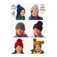 King Cole Family Hats Gypsy Knitting Pattern 3576 Super Chunky