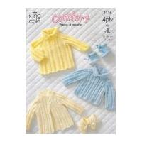 King Cole Baby Sweater, Dress, Coat & Booties Comfort Knitting Pattern 3116 4 Ply, DK