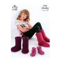 King Cole Family Hug Slipper Boots Knitting Pattern 3344 Chunky