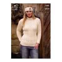 King Cole Ladies Sweater, Cardigan & Headband Fashion Knitting Pattern 3508 Aran