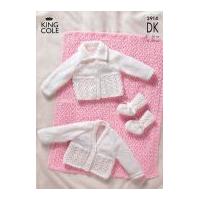 King Cole Baby Pram Cover, Cardigans & Booties Knitting Pattern 2914 DK