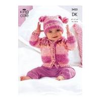 King Cole Baby Cardigan & Hats Splash Knitting Pattern 3423 DK