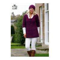 King Cole Ladies Tunic, Cardigan & Hat Merino Blend Crochet Pattern 3474 Aran