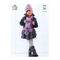 King Cole Girls Scarves, Warmers, Mitts & Hat Splash Knitting Pattern 3426 DK