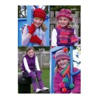 King Cole Girls Hats, Scarves, Gloves & Warmers Fashion Knitting Pattern 3447 Aran, Chunky