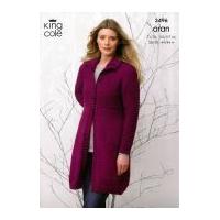 King Cole Ladies Coat & Hooded Cardigan Fashion Knitting Pattern 3496 Aran