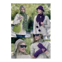 King Cole Ladies Hats, Scarves, Bag & Wrist Warmers Luxury Mohair Knitting Pattern 3299 DK, Chunky