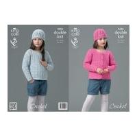 King Cole Girls Cardigan, Sweater & Hat Smooth Crochet Pattern 3656 DK