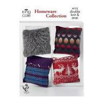King Cole Home Winter Cushions Luxe Fur Knitting Pattern 4112 DK, Aran