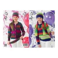 King Cole Girls Cardigan, Sweater, Hat & Scarf Riot Knitting Pattern 3945 DK