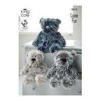 King Cole Teddy Bear Toys Luxe Fur Knitting Pattern 9019 Aran
