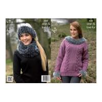King Cole Ladies Sweater, Cowl & Hat Merino Blend Knitting Pattern 4060 Aran