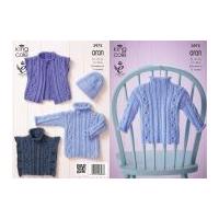 King Cole Baby Cardigan, Top, Sweater & Hat Comfort Knitting Pattern 3975 Aran