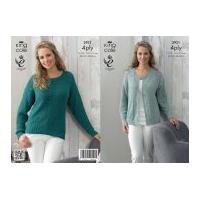King Cole Ladies Cardigan & Sweater Bamboo Cotton Knitting Pattern 3921 4 Ply