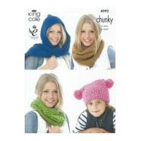 King Cole Snoods, Scarves, Hat & Shawl Big Value Knitting Pattern 4092 Chunky