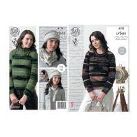 king cole ladies sweaters hat cowl snood urban knitting pattern 4328