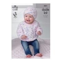 King Cole Baby Sweater, Slipover & Hat Cuddles Knitting Pattern 4001 DK