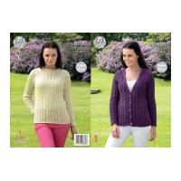 King Cole Ladies Raglan Sweater & Cardigan Fashion Knitting Pattern 4347 Aran