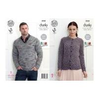 King Cole Mens & Ladies Sweater & Cardigan Verona Knitting Pattern 4438 Chunky