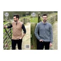 King Cole Mens Sweater & Slipover Fashion Combo Knitting Pattern 4628 Aran