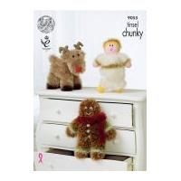 King Cole Christmas Angel, Reindeer & Gingerbread Man Toys Tinsel Knitting Pattern 9055 Chunky