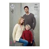 King Cole Family Sweaters & Cardigan Fashion Knitting Pattern 4551 Aran