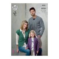 King Cole Family Sweater, Cardigan & Waistcoat Fashion Knitting Pattern 4553 Aran