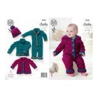 King Cole Baby Sweater, Coat, Onesie & Hat Comfort Knitting Pattern 4558 Chunky